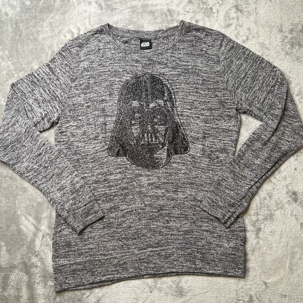 Star Wars Women's Top Large Gray Darth Vader Glitter Shimmer Long Sleeve Shirt
